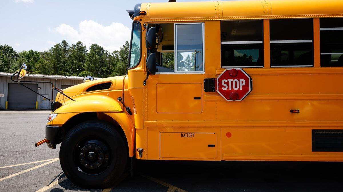 An electric school bus was presented during an event in Charlotte on Thursday, June 6, 2024.