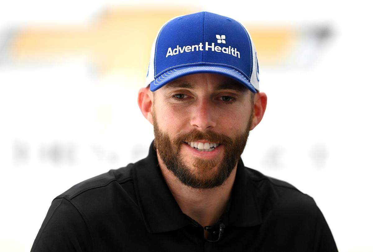 NASCAR Cup Series driver Ross Chastain speaks with reporters at Trackhouse Racing in Concord, NC on Tuesday, March 29, 2022. Chastain won his first NASCAR Cup win and Trackhouse Racing’s first-ever win at Circuit of the Americas on Sunday, March 27, 2022.