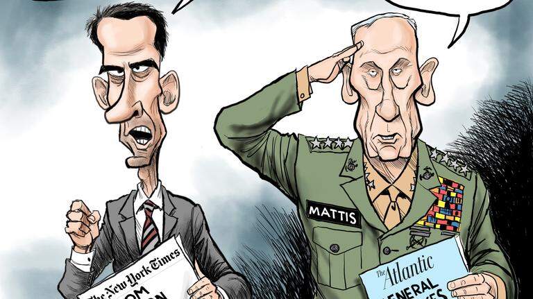 Kevin Siers cartoon: Tom Cotton vs Gen. Mattis
