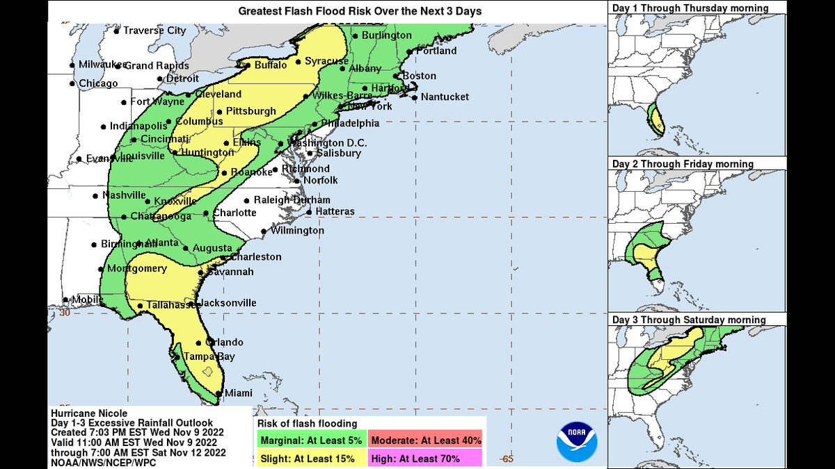 The core of Tropical Storm Nicole is now expected to track west of Charlotte, bringing a threat of high winds and flooding to the North Carolina mountains, according to the National Hurricane Center.