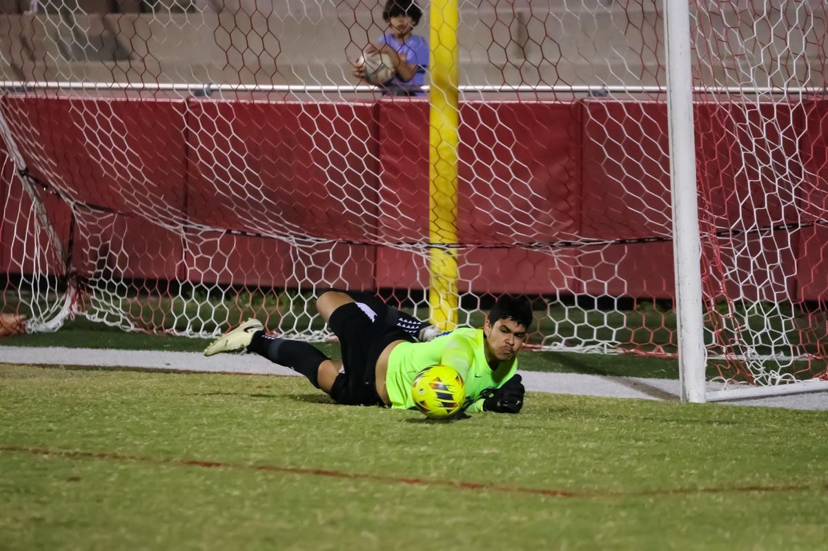 Garinger goalie blocks a shot on goal during the game at Charlotte Catholic High School in Pineville, NC on October 14th, 2024