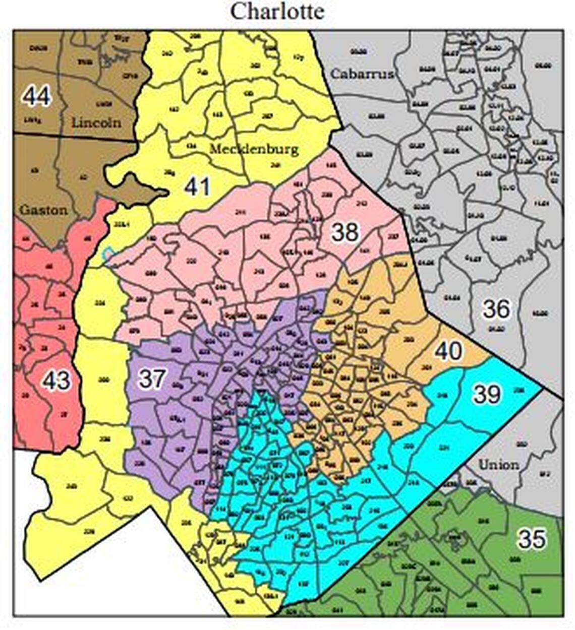 The new N.C. Senate District 41 is in yellow.
