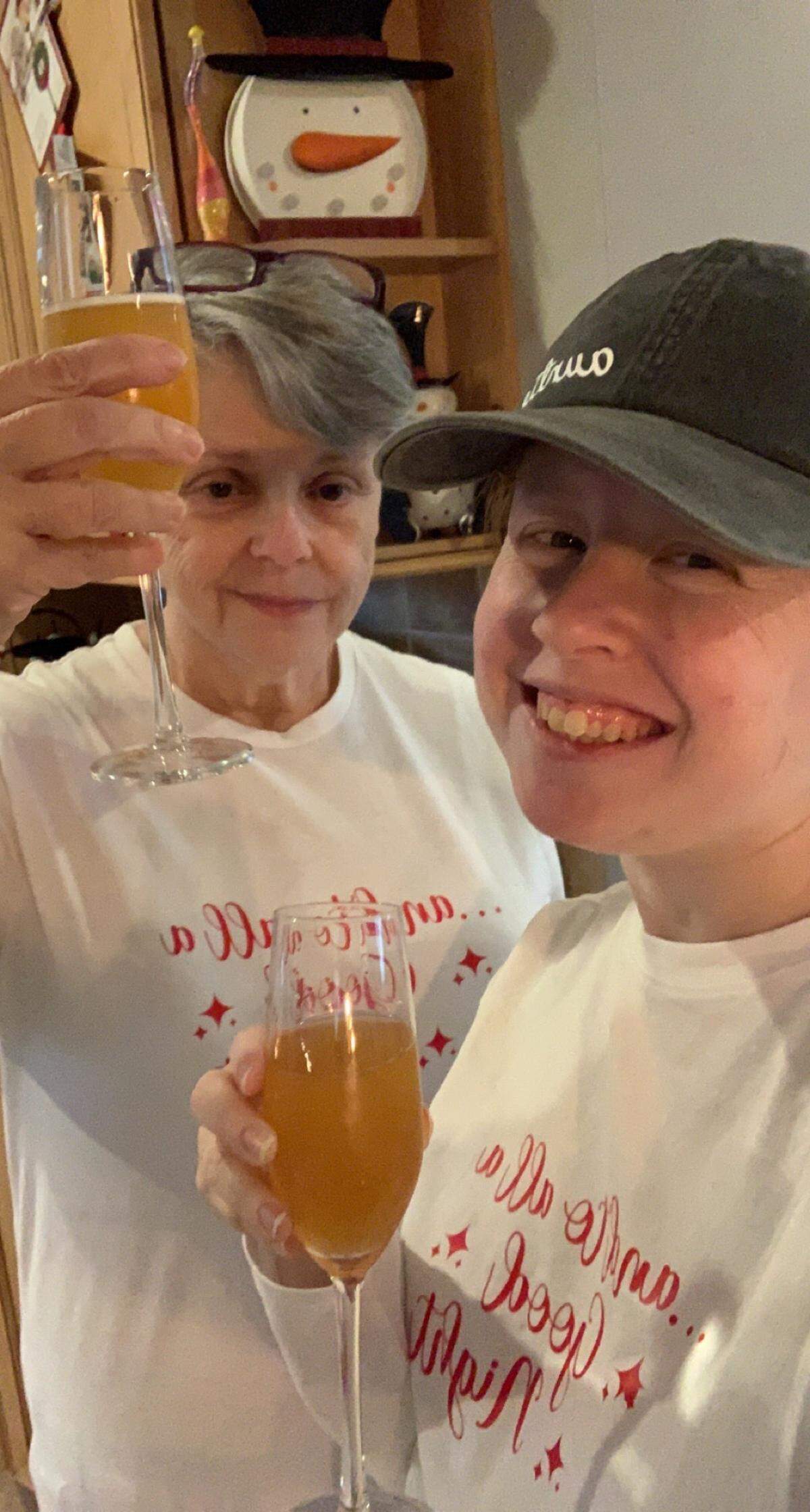 The writer, right, with her mother on their last Christmas together.