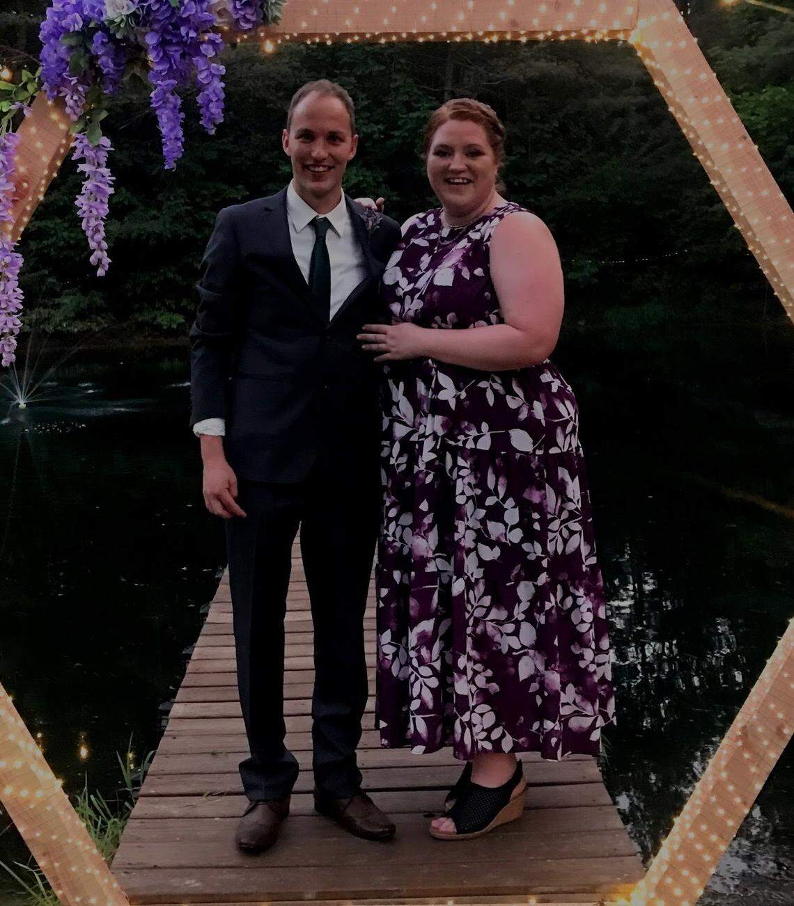 Zach Miller and Tylor Savage pose for a photo at a friend’s wedding in Springwater, NY in August 2020.