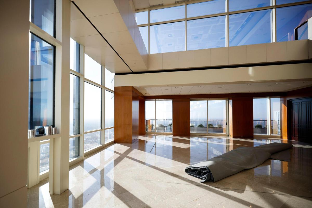 Renovation on the 41st floor at One Wells Fargo Center. The owners of the buildings are updating the area from executive offices to an amenity lounge space for employees.