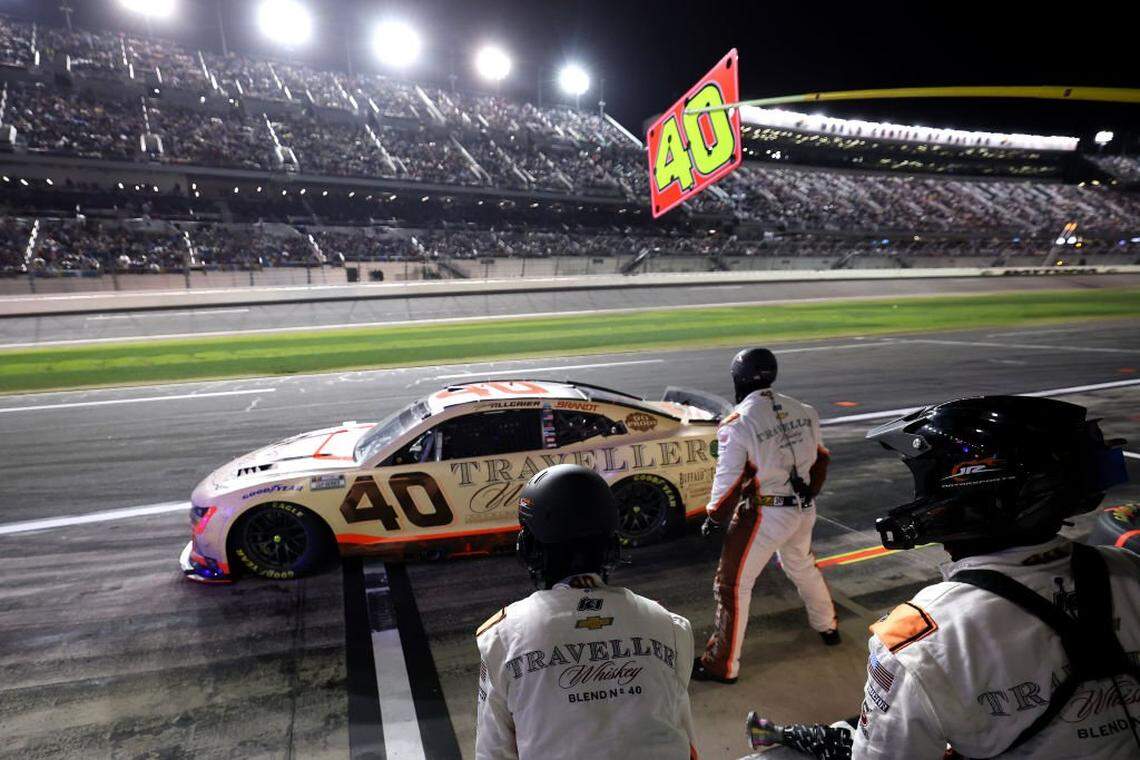 DAYTONA BEACH, FLORIDA - FEBRUARY 16: Justin Allgaier, driver of the #40 Traveller Whiskey Chevrolet exits pit road during the NASCAR Cup Series Daytona 500 at Daytona International Speedway on February 16, 2025 in Daytona Beach, Florida. (Photo by Chris Graythen/Getty Images)