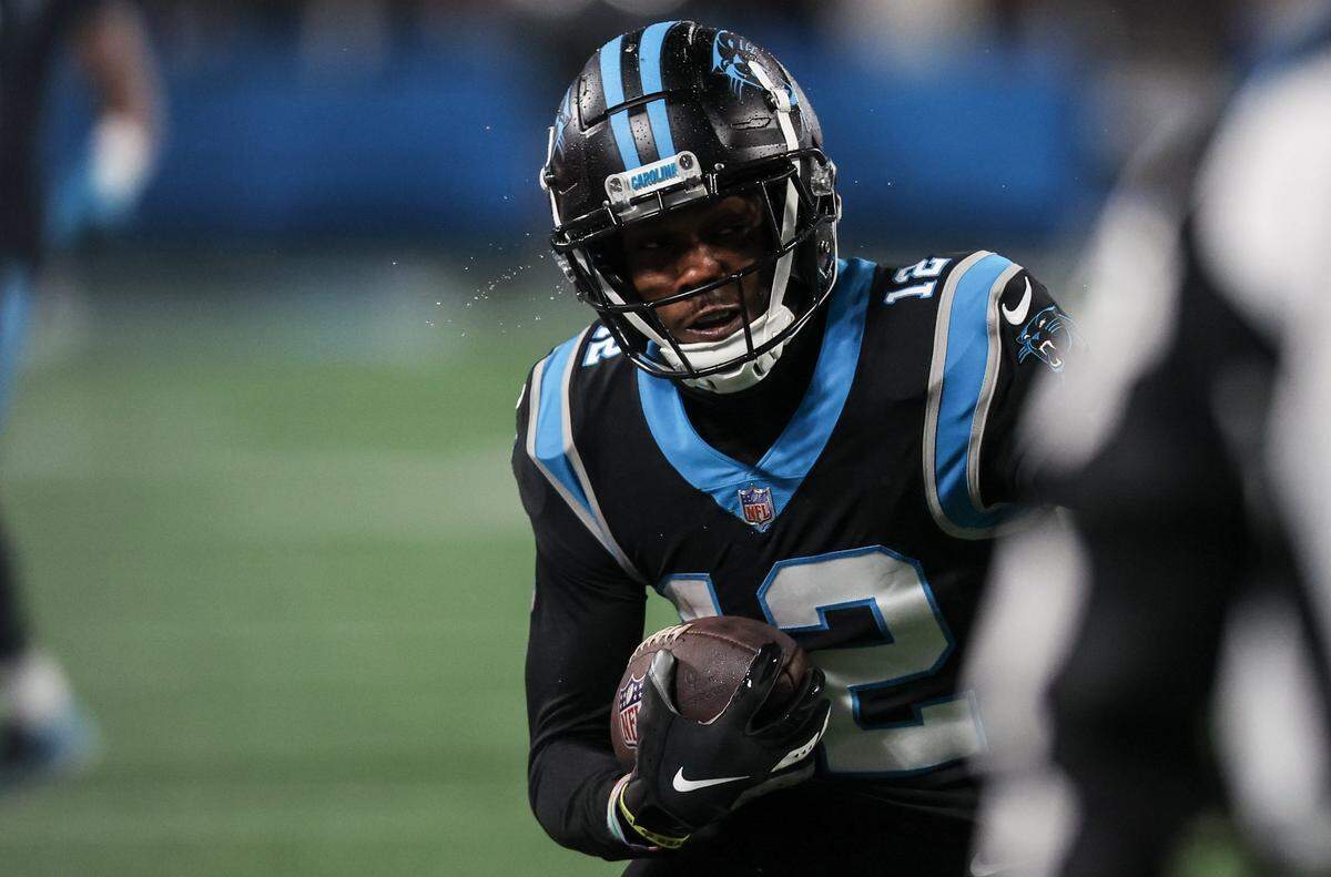 Carolina Panthers wide receiver Shi Smith runs the ball against the Atlanta Falcons on Thursday, November 10, 2022.