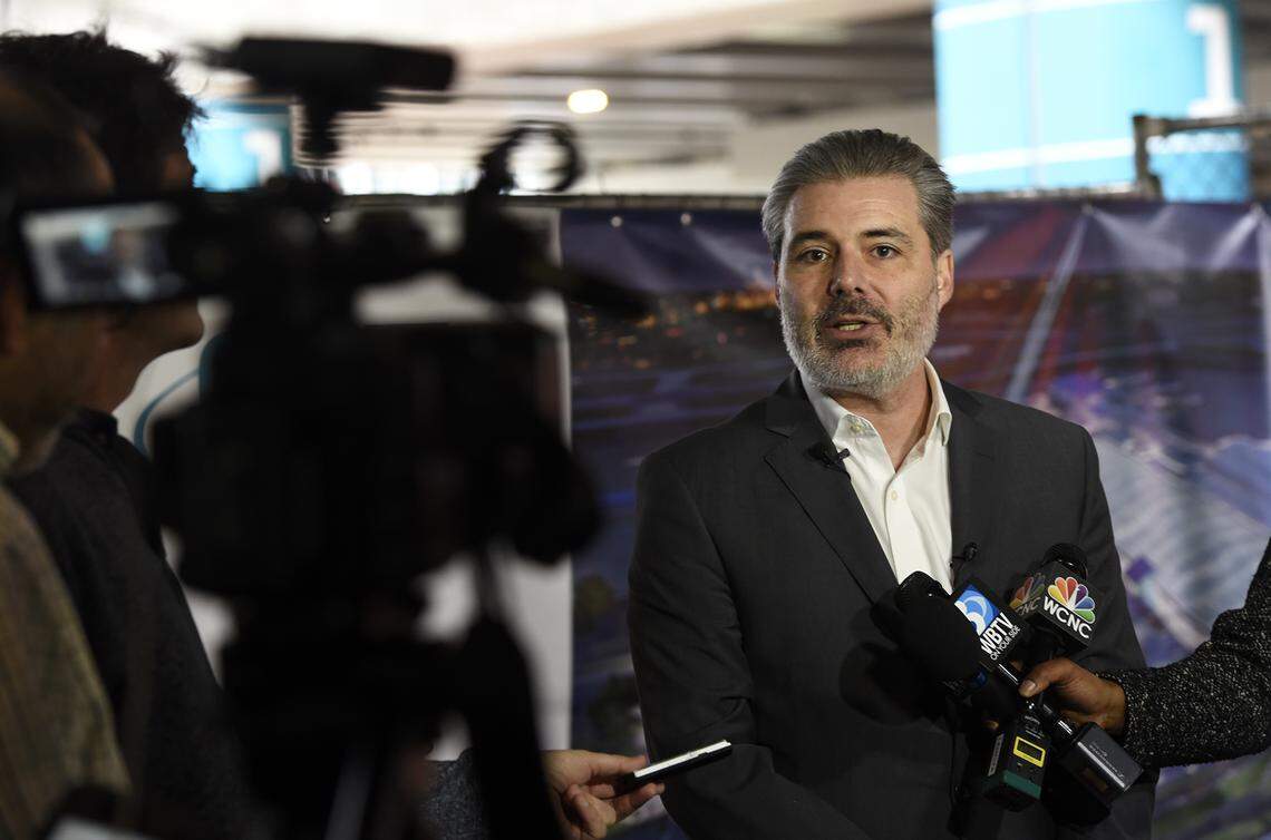 Brent Cagle, Charlotte Douglas International Airport aviation director/CEO talked about the size of the project Tuesday. Dignitaries gathered for a groundbreaking and a demolition to unveil the start of $600 million terminal lobby construction construction project on Tuesday, Dec. 10, 2019. The project will add 175,000 sq. ft. And renovate another 191,000 sq. ft.