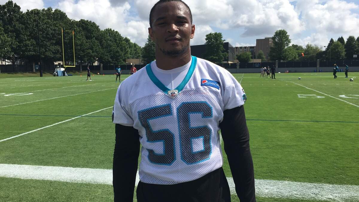 Panthers rookie middle linebacker Jermaine Carter Jr. completed his first day of OTAs on May 22 in Charlotte.