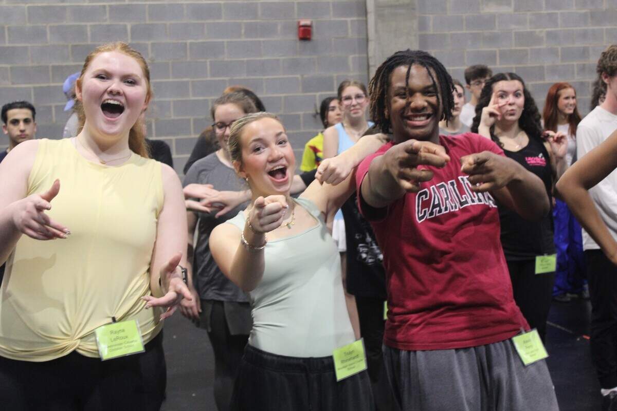 High school musical theater students from across the Charlotte region, at a rehearsal for the Blumey Awards.
