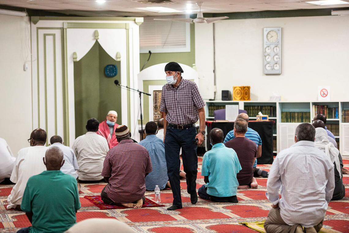 Men attend the sunset prayer at the Islamic Center of Charlotte on Thursday, September 9, 2021 in Charlotte.