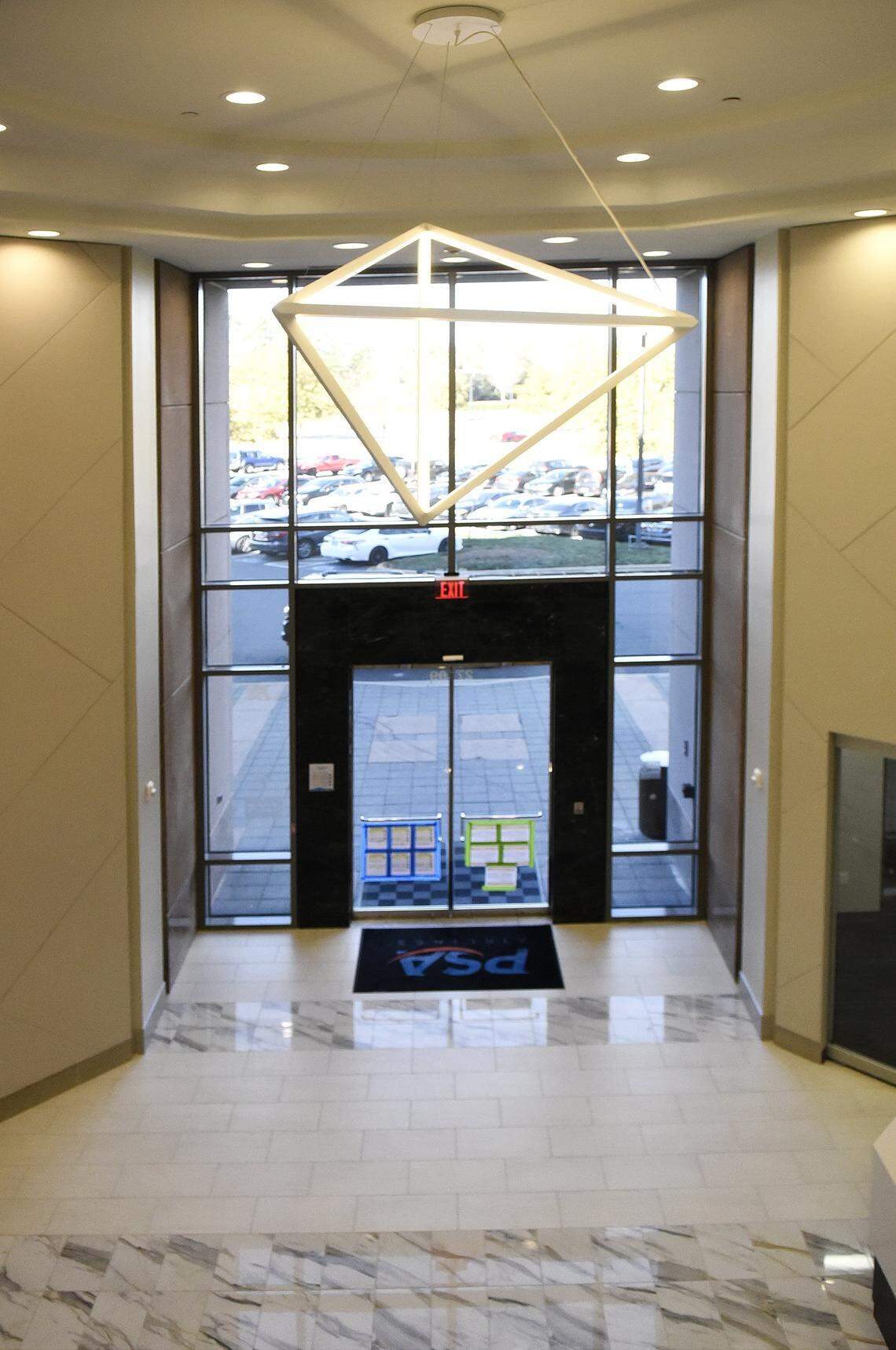 The entrance to PSA Airlines headquarters still has construction notices on the front entrance to the building where they will occupy four of the five floors. PSA Airlines, a wholly owned subsidiary of American Airlines Group and leading regional airline, announced it has officially opened its new headquarters in Charlotte in the Water Ridge Office Park about two miles from American Airlines' Charlotte Flight Training Center and five miles from Charlotte Douglas International Airport (CLT), where many PSA team members are based. The Charlotte server was given a tour of the facility on Friday, Jan. 16, 2026.