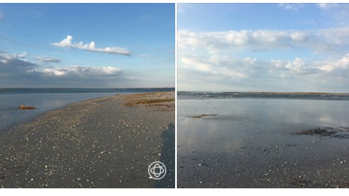 Before (left) and after (right) photos show Hurricane Florence’s impact included multiple breeches of water through the upper part of South Core Banks. The “cuts” have forced the National Park Service to close some areas to travelers indefinitely.