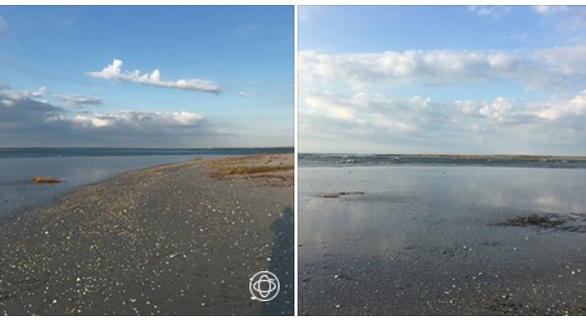 Before (left) and after (right) photos show Hurricane Florence’s impact included multiple breeches of water through the upper part of South Core Banks. The “cuts” have forced the National Park Service to close some areas to travelers indefinitely.