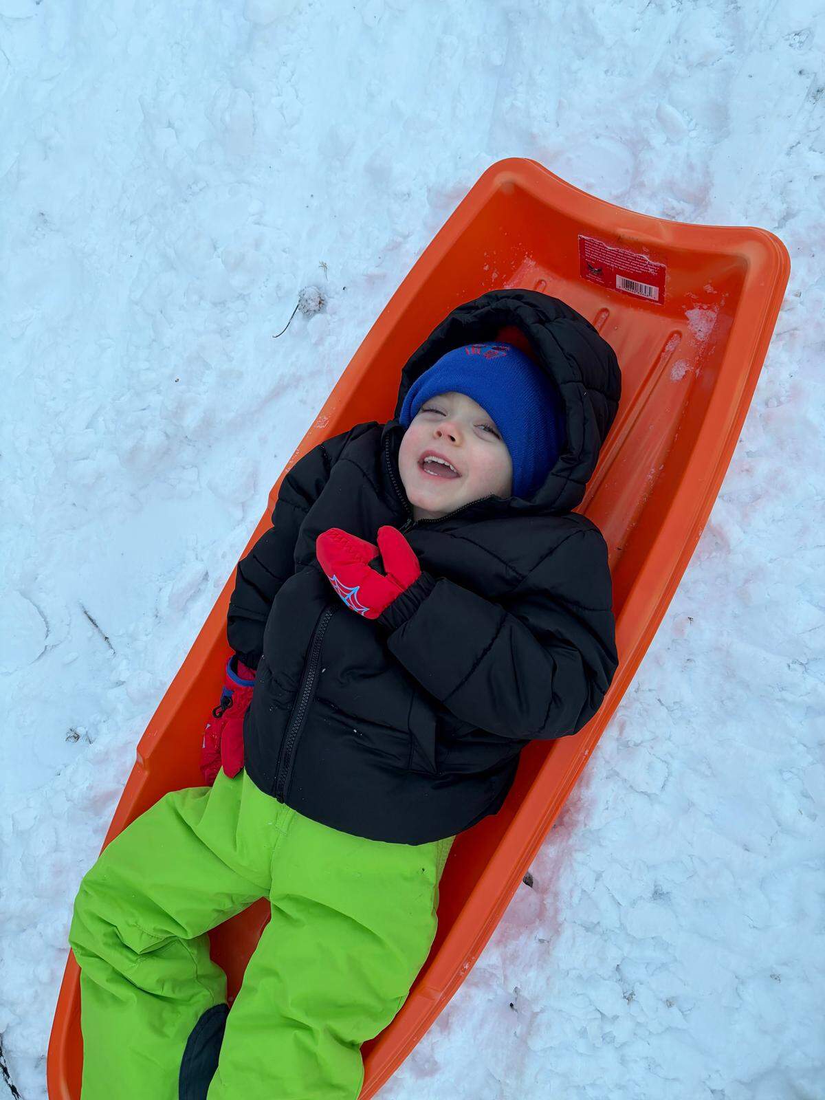 Logan basking in the glow of being able to sled after the recent N.C. snowstorm.