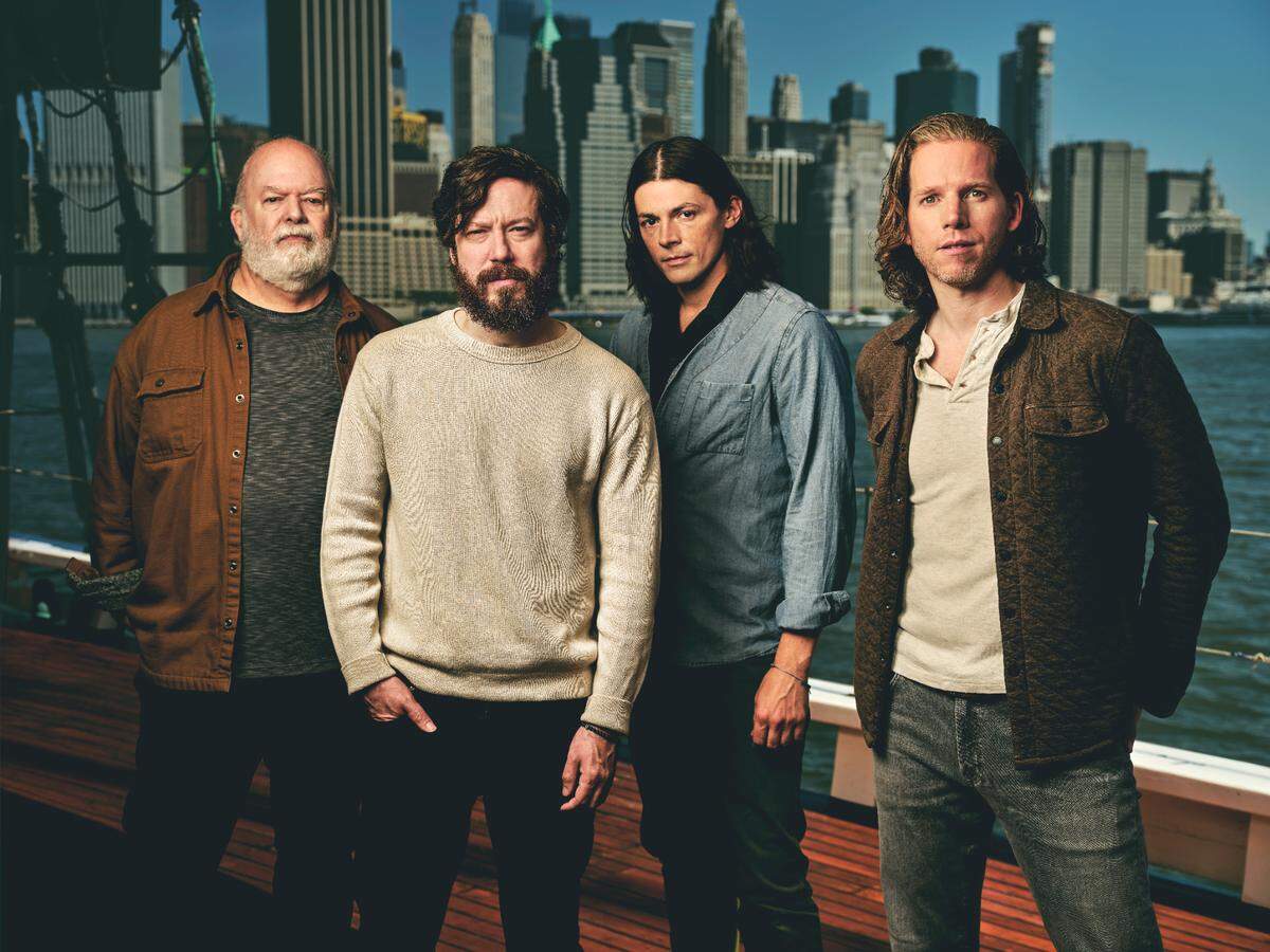 Rehearsals for “Swept Away” on Broadway began Monday, Sept. 23. That includes the four leads, from left: Wayne Duvall, John Gallagher, Jr., Adrian Blake Enscoe and Stark Sands.