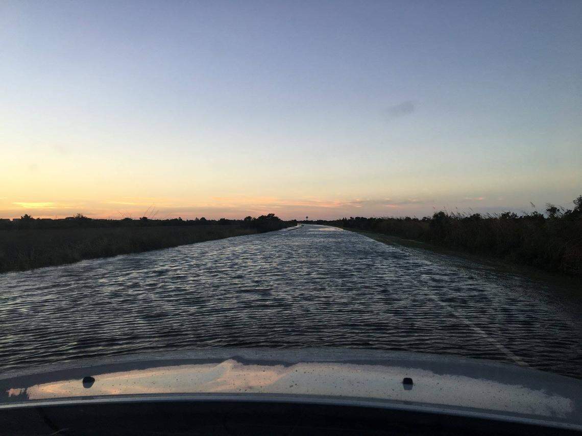 Flooding on NC Highway 12 about one mile south of Whalebone Junction in Cape Hatteras National Seashore. The water was was six inches deep at 7 a.m. Friday.