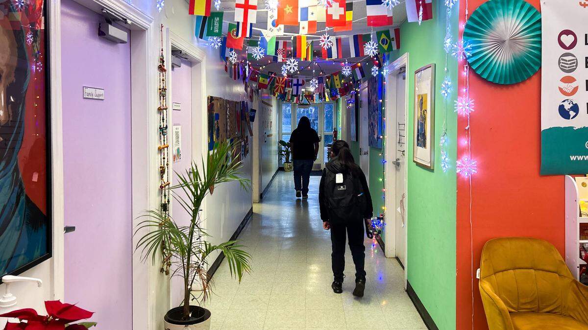 A student walks down the hall at ourBRIDGE for Kids, an afterschool program for immigrant and refugee children in Charlotte.