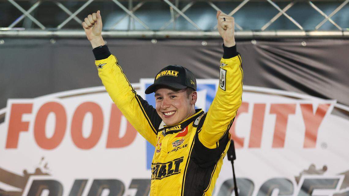 NASCAR Cup Series driver Christopher Bell (20) wins the Food City Dirt Race at the Bristol Motor Speedway Dirt Course.