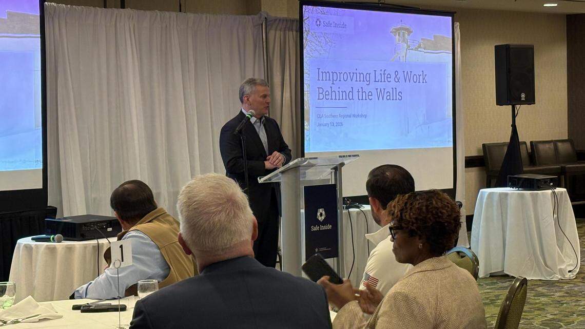 Gov. Josh Stein addresses officials at the Southern Region of the Correctional Leaders Association on Tuesday.