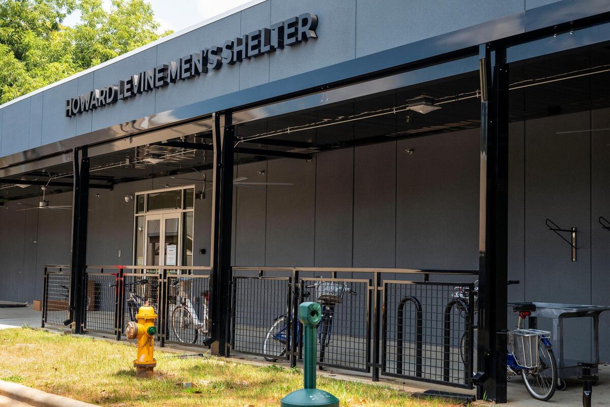 The exterior of the new Howard Levine Men’s Shelter on Statesville Avenue is shown on Tuesday, September 14, 2021 in Charlotte. The shelter will open on September 15, 2021 and offer 164 beds for shelter guests.