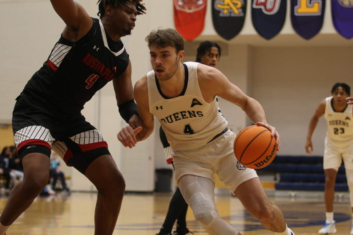 Gavin Rains, right, is among the best rebounders in the ASUN conference.