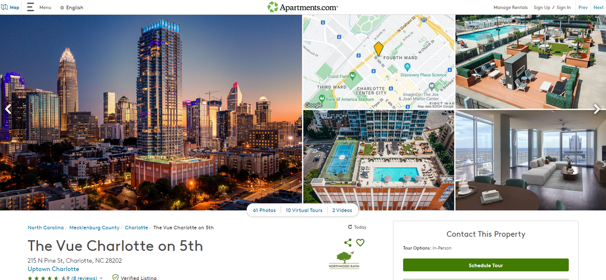A listing for The VUE in Charlotte on Apartments.com.