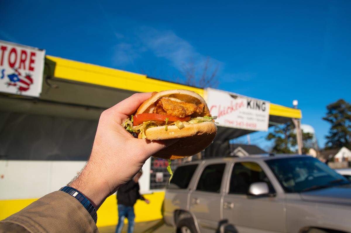 Chicken King’s traditional sandwich features a lightly breaded chicken patty, iceberg lettuce, tomato and mayonnaise.
