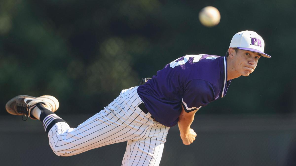 Porter Ridge pitcher Blake Efird throws a pitch against Ardrey Kell in a first round NCHSAA 4A playoff game in Indian Trail, N.C., Tuesday, June 15, 2021.