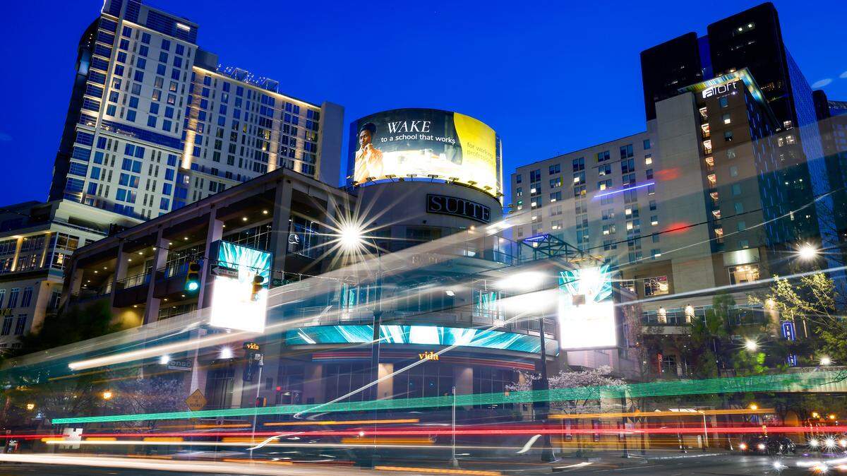 Epicentre at 210 East Trade Street in Charlotte, N.C., Wednesday, March 30, 2022. The Charlotte uptown entertainment complex could go to auction in May.