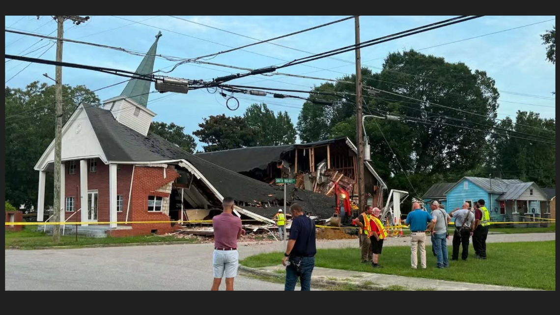 Church collapses, prompting 2-block evacuation over gas leak fears, NC town says