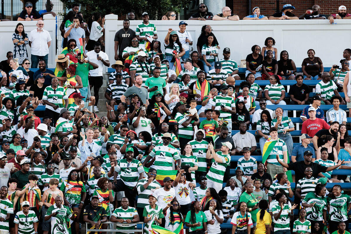 Zimbabwe Sables fans chant and cheer during the game against the USA Men's Eagles on Saturday, July 11, 2026 at the American Legion Memorial Stadium in Charlotte, NC.