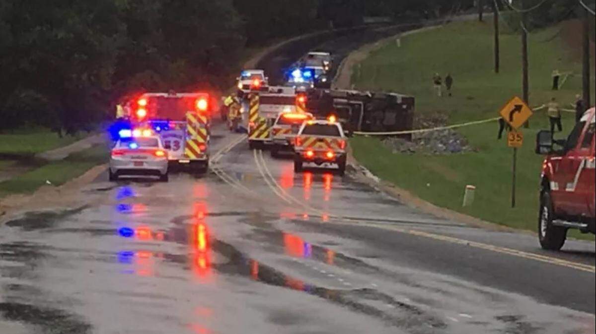 Three firefighters were injured when a fire truck overturned while responding to a call in Union County Friday afternoon.