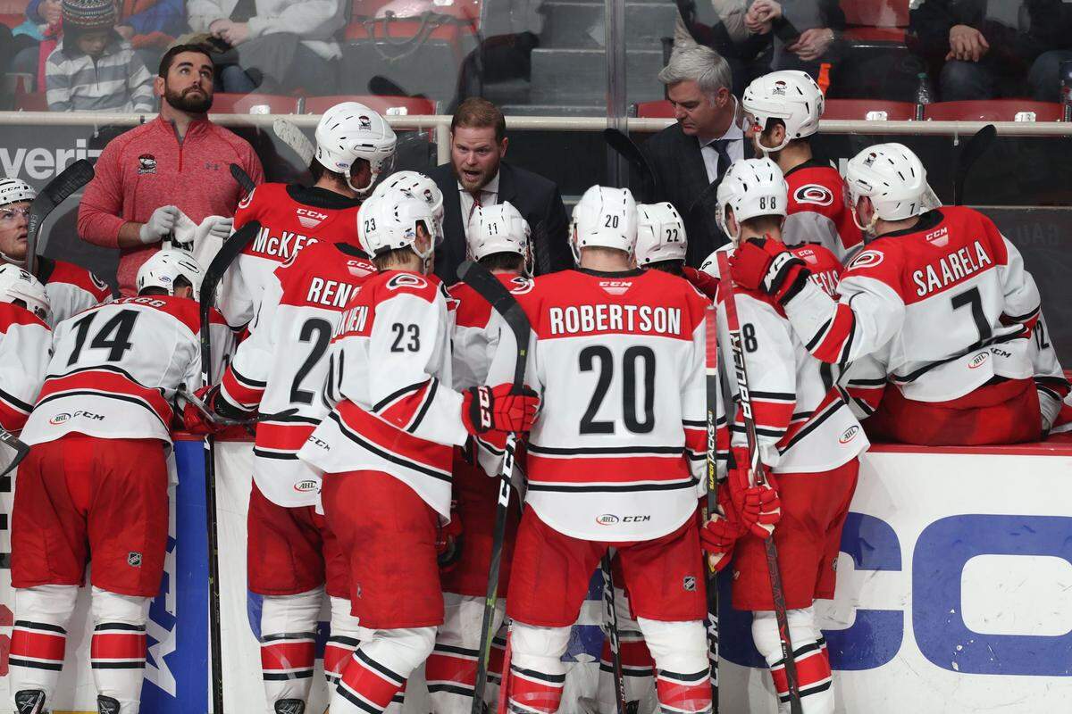 Under former head coach Mike Vellucci (right), Ryan Warsofsky led a Charlotte Checkers defense that ranked second in the AHL and turned the team’s penalty-killing unit into the league’s best.