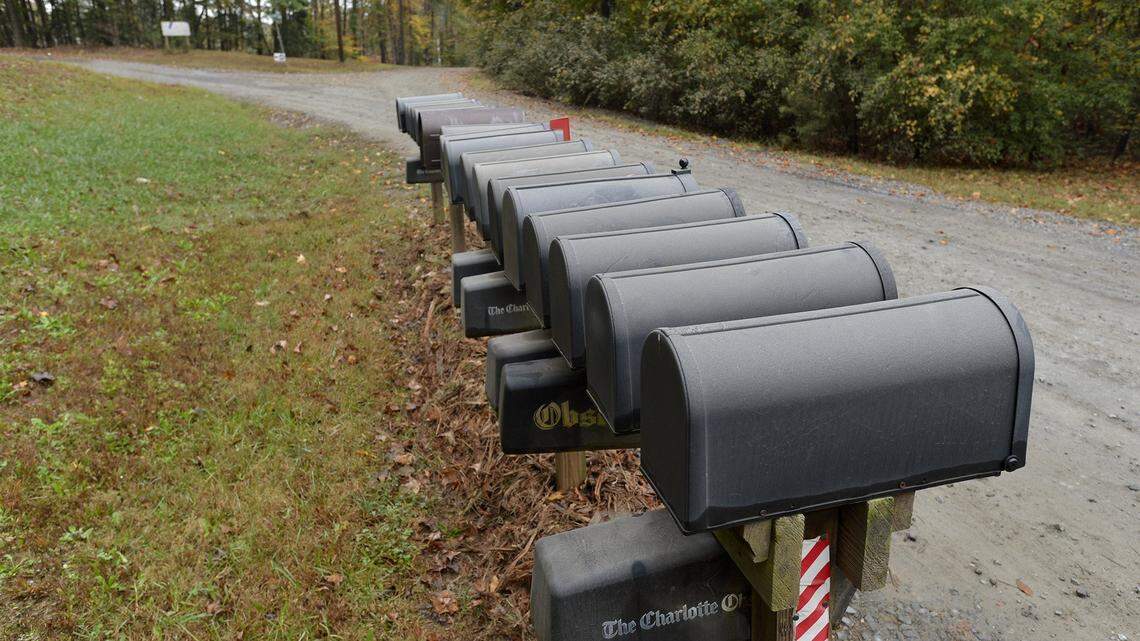 Mailboxes along Dixie River Road, at Fox Valley Lane and Lochfoot Drive which will be part of the new River District area just west of Charlotte Douglas International Airport. airport.