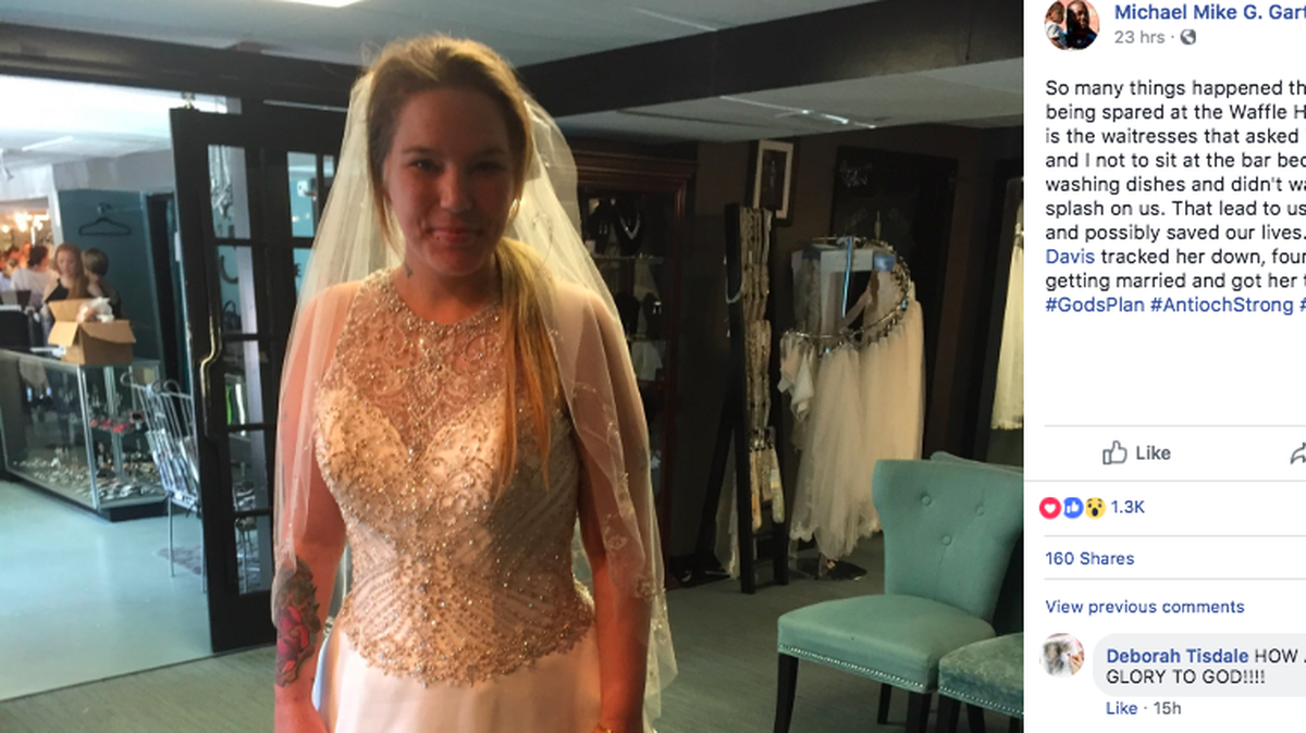 A man who credits a Waffle House waitress with possibly helping save his life during the Antioch shooting near Nashville wrote that his thankful mother tracked down the waitress and bought her a dress for her wedding.