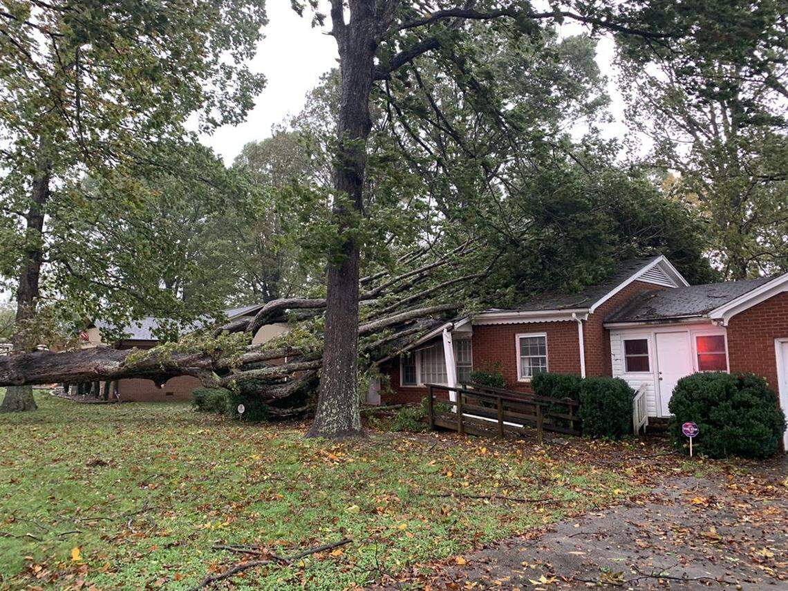 A tree fell onto a house in Conover, about 45 miles north of Charlotte.