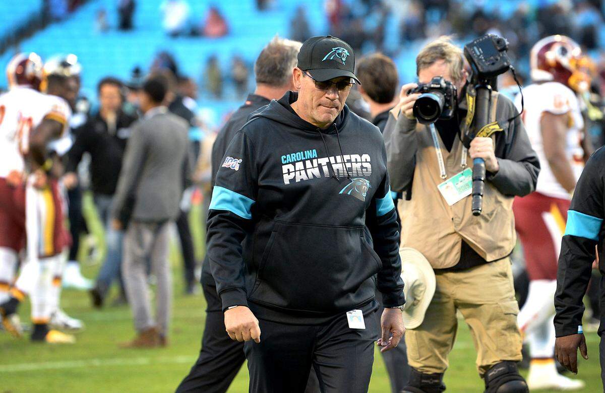 Carolina Panthers head coach Ron Rivera walks off the field following the teams 29-21 loss to Washington on Sunday, December 1, 2019 at Bank of America Stadium in Charlotte, NC.