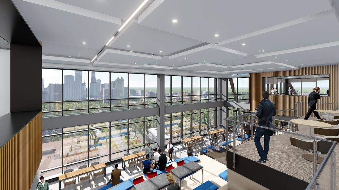 Rendering of the interior of the new Lowe’s technology hub in South End