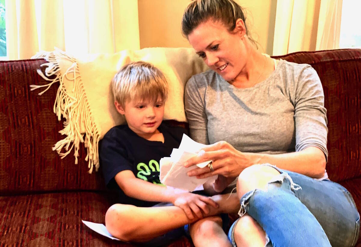 Home schooling involves homemade flash cards. 