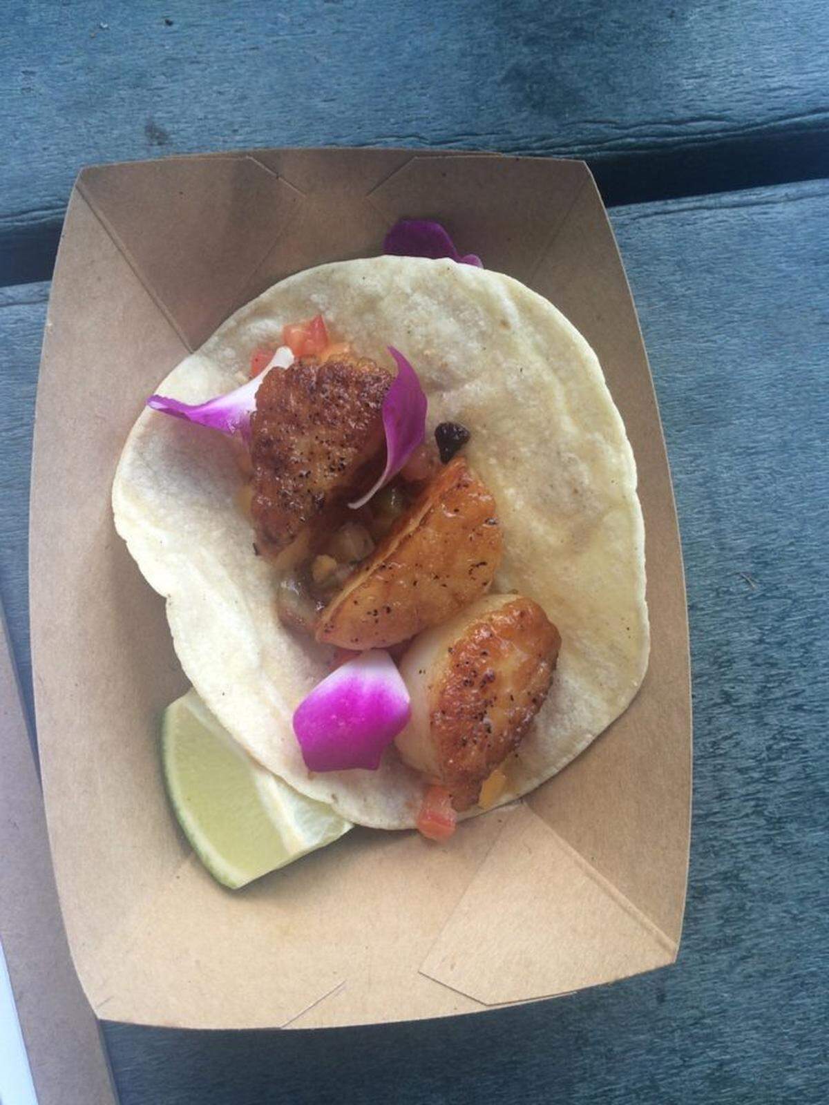 The TIN Kitchen’s Cloister chipotle honey-glazed scallop taco.