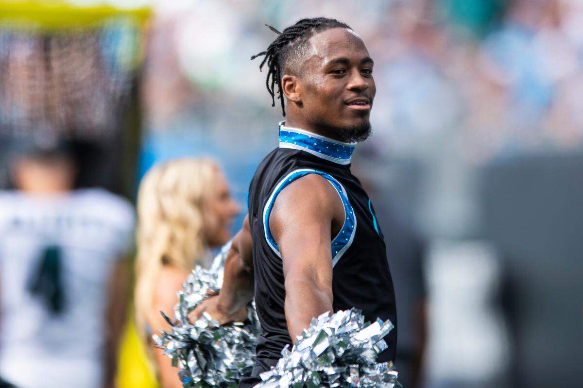 Tre’ Booker strikes a pose on the sideline during the Carolina Panthers’ game against the Philadelphia Eagles at Bank of America Stadium last Sunday in Charlotte.