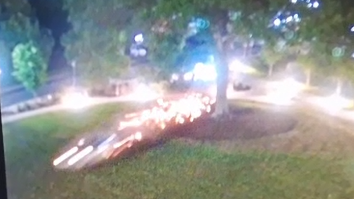Video shows sparks flying before car hit Pineville’s library, killing NC driver
