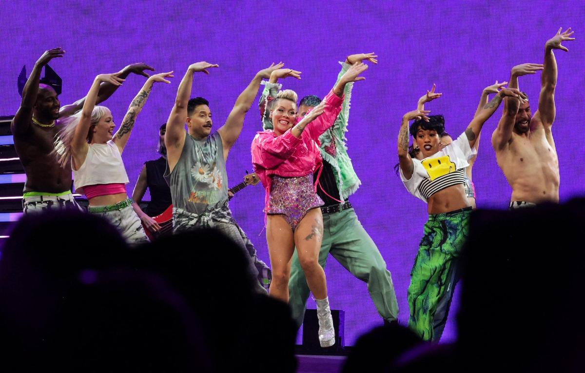 Pink performs during her Trustfall Tour at Spectrum Center on Sunday, November 12, 2023 in Charlotte, NC.