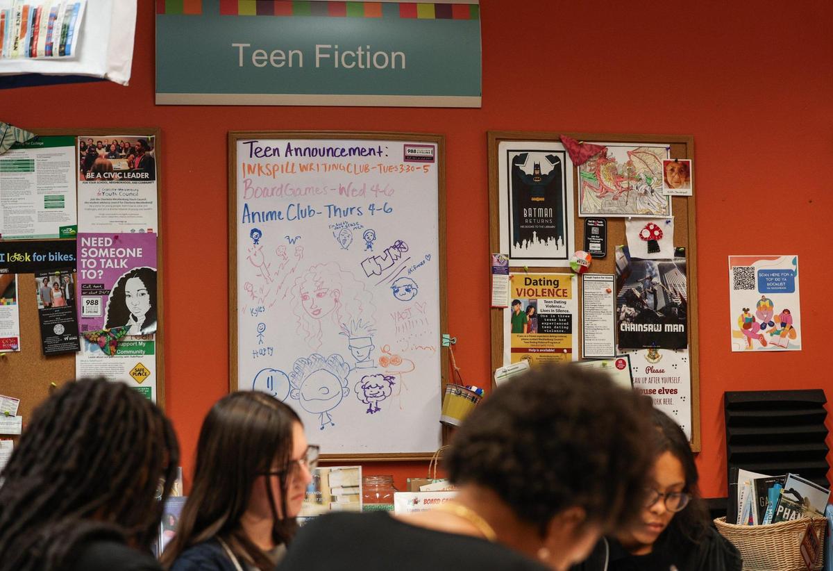 The teen corner at the Charlotte Mecklenburg Library — University City Regional branch. it is where the branch hosts teen programs, including Inkspill is a writing club for youths ages 12 to 18.