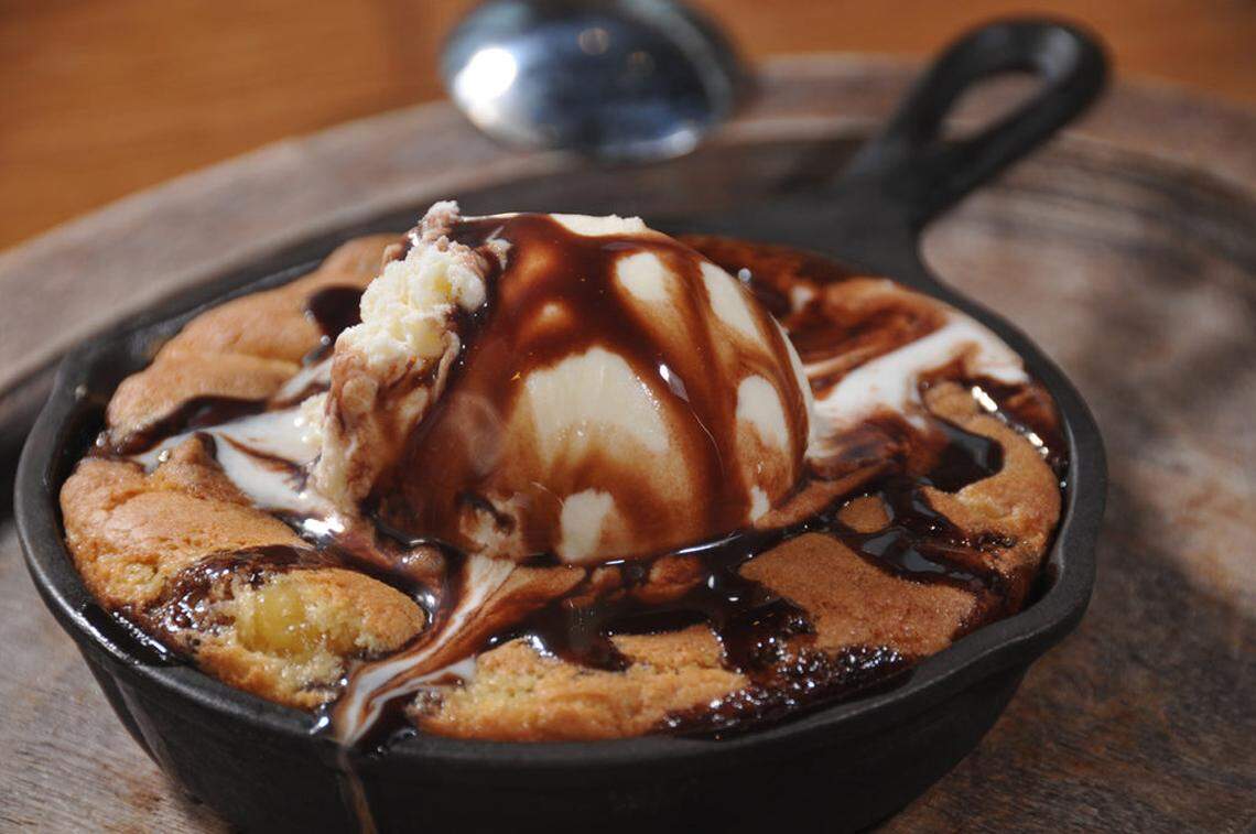 The Half-Baked Cookie at Urban Cookhouse, including vanilla ice cream and chocolate syrup, costs $6.75.