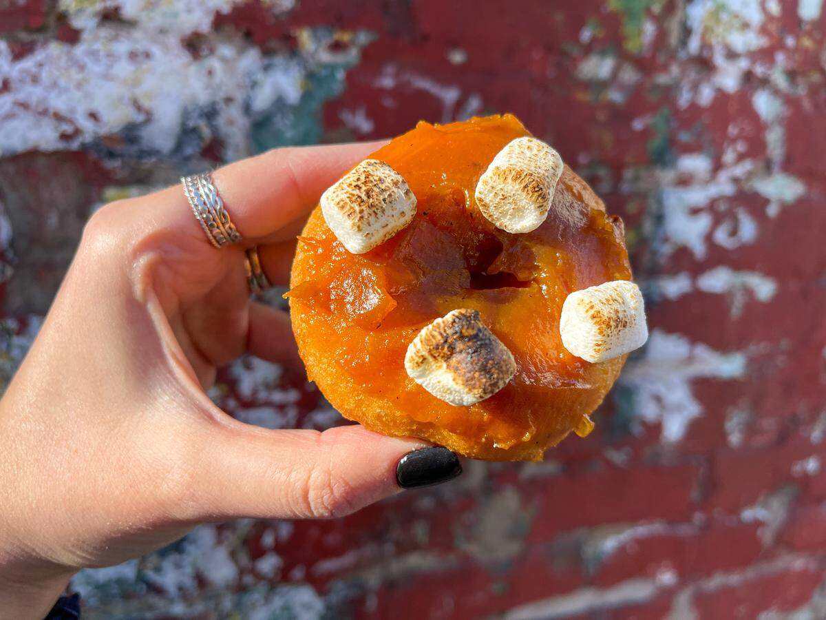 Reigning Doughnuts’ current seasonal selection is Candied Yams with Toasted Marshmallows.