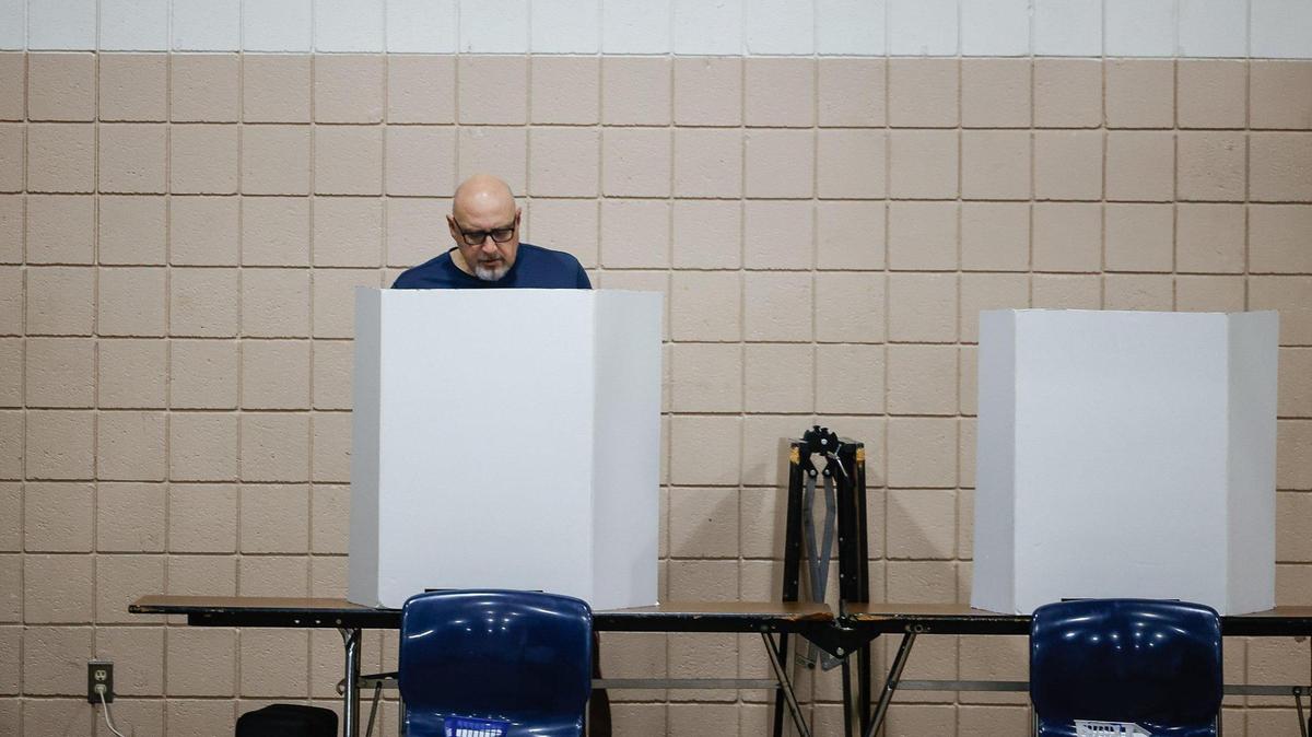Mark Dodson casts his ballot at Philadelphia Presbyterian Church during the primary election in Charlotte, NC on Tuesday, March 5, 2024.