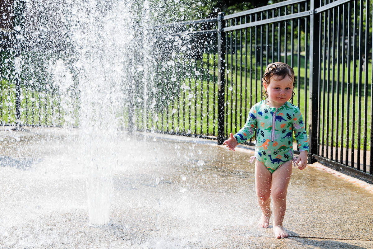 Olive Sessler, 2, cools off at Latta Park on Wednesday, July 1, 2026.
