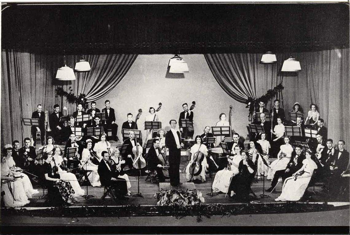 The Charlotte Symphony celebrates its 90th anniversary this March. This photo dates from its inaugural year in 1932. At the podium is Guillermo S. de Roxlo, the first music director.